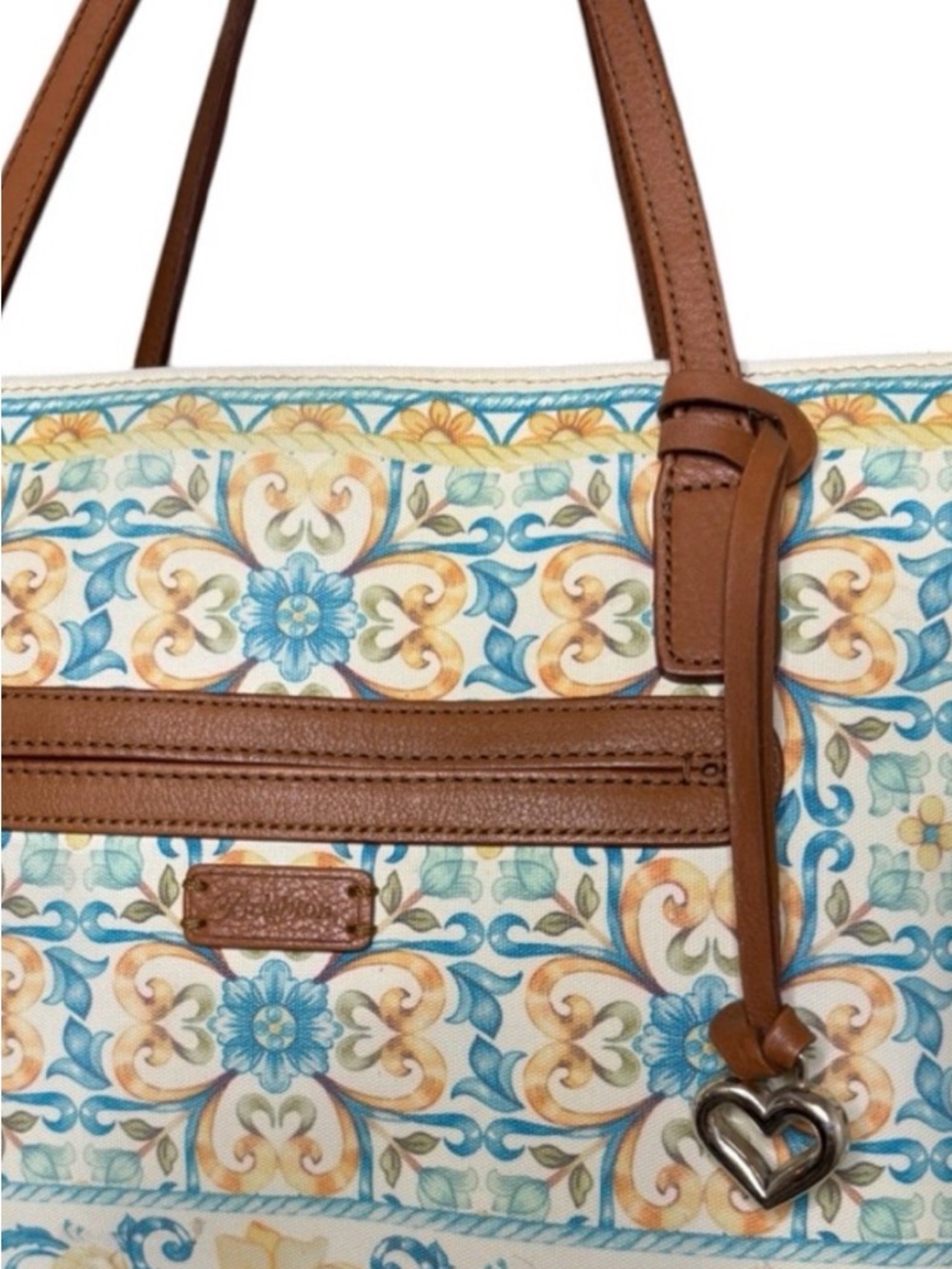 Brighton Floral Tile Print Tote in Blue, Tan, Cream